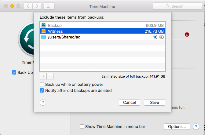 Time Machine interface for adding external hard drive to backup